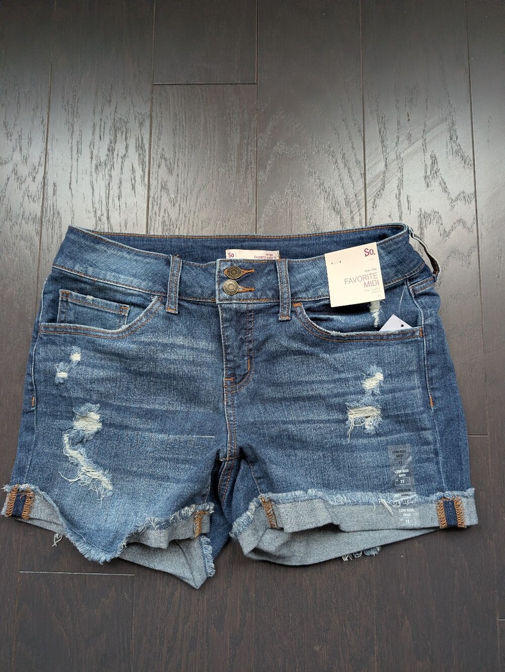 NWT SO Dark Blue Distressed Women's Denim Shorts Wmn Juniors Size 11